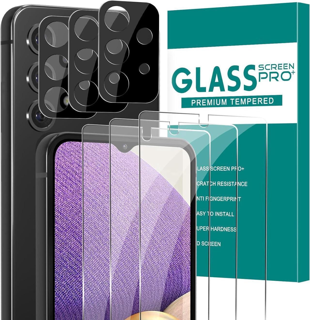 [3+3] Pack Glass Screen Protector for Samsung Galaxy A32 with Camera Lens Protector, 3D Curved, 6.5 inch 9H Tempered Glass for Galaxy A32 5G Glass Screen Protector