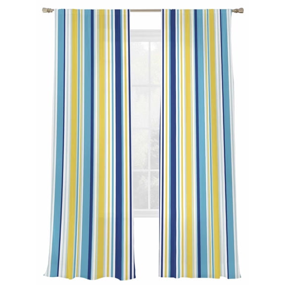 Colored Stripes Sheer Curtains 2 Panels Set Abstract Blue Yellow Vertical Stripe Modern Sheer Window Curtains Light Filtering Rod Pocket Voile Drapes for Bedroom Living Room 52"X108"