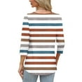 thumbnail image 3 of Clearance under 10!Sevevn Women's Round Neck Button 3/4 Quarter Sleeve Top Summer Savings Orange Stripes L, 3 of 7