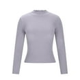thumbnail image 4 of UQJfacai Womens Mock Turtleneck Long Sleeve Shirts Ribbed Knit Lightweight Pullover Sweater Stretch Slim Fitted Crop Tops, 4 of 7