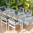 thumbnail image 2 of Blue Pink Spring Floral Table Cloths for 8 Foot Rectangle Tables, Vintage Summer Botanical Patio Waterproof Elastic Fitted Tablecloths, Washable Rectangular Table Cover for Camping, 2 of 8