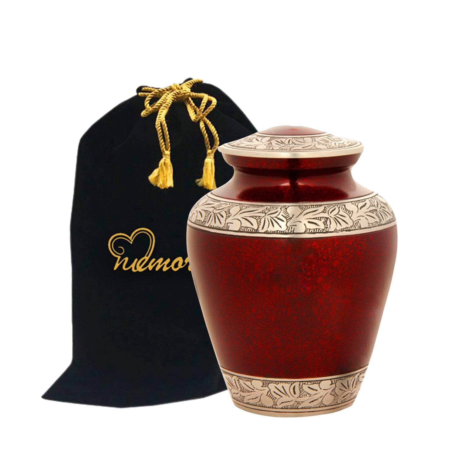 Adult Large Cremation Memorial Red with Gold Leaf Pattern Urn for Human Ashes 