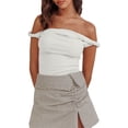 thumbnail image 1 of Gupgi Off Shoulder Top for Women Solid Color Twist Strap Tank Tops Slim Fit Ruched Crop Top, 1 of 9