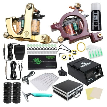 Dragonhawk Complete Tättoo Kit for Beginners 2 Pro Tättoo Machine Tättoo Power Supply Kit Tättoo Inks 20 Tättoo Needles Tips Tättoo Supplies
