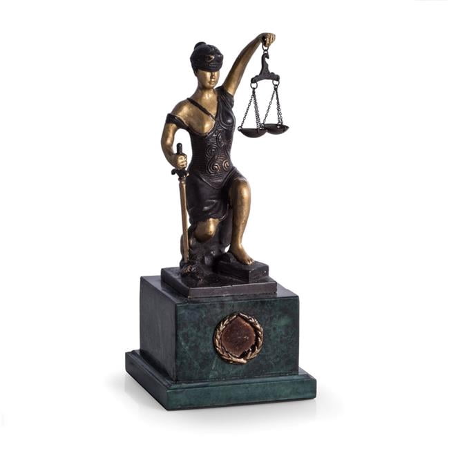 Bey Berk Lady Justice Bookends - Bronze Finish On Green Marble Base