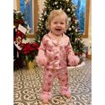 thumbnail image 6 of RUINIXCW Kids Toddler Baby Girl Christmas Silk Stain Pajamas Set Spring Fall Winter PJS Sleepwear Long Sleeve Button Down Collar Shirt Tops Pants Set, 6 of 9