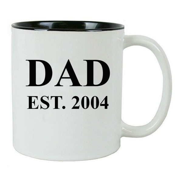 Dad Established Dad EST. 2004 11 Ounce Ceramic Coffee Mug with C-Handle, Black - By CustomGiftsNow