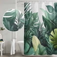 thumbnail image 4 of Shower Curtain Bathroom Set Watercolor Tropical Leaves Plant Waterproof Fabric Shower Curtains with Grommets&Hooks, Green Palm Leaf on White Privacy Bath Curtain for Bathtub 36x72in, 4 of 9
