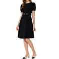 thumbnail image 4 of INSPIRE CHIC Women's Elegant Wear-to-Work Dress Belted Boat Neck Short Sleeve Midi Dresses XS Black, 4 of 5