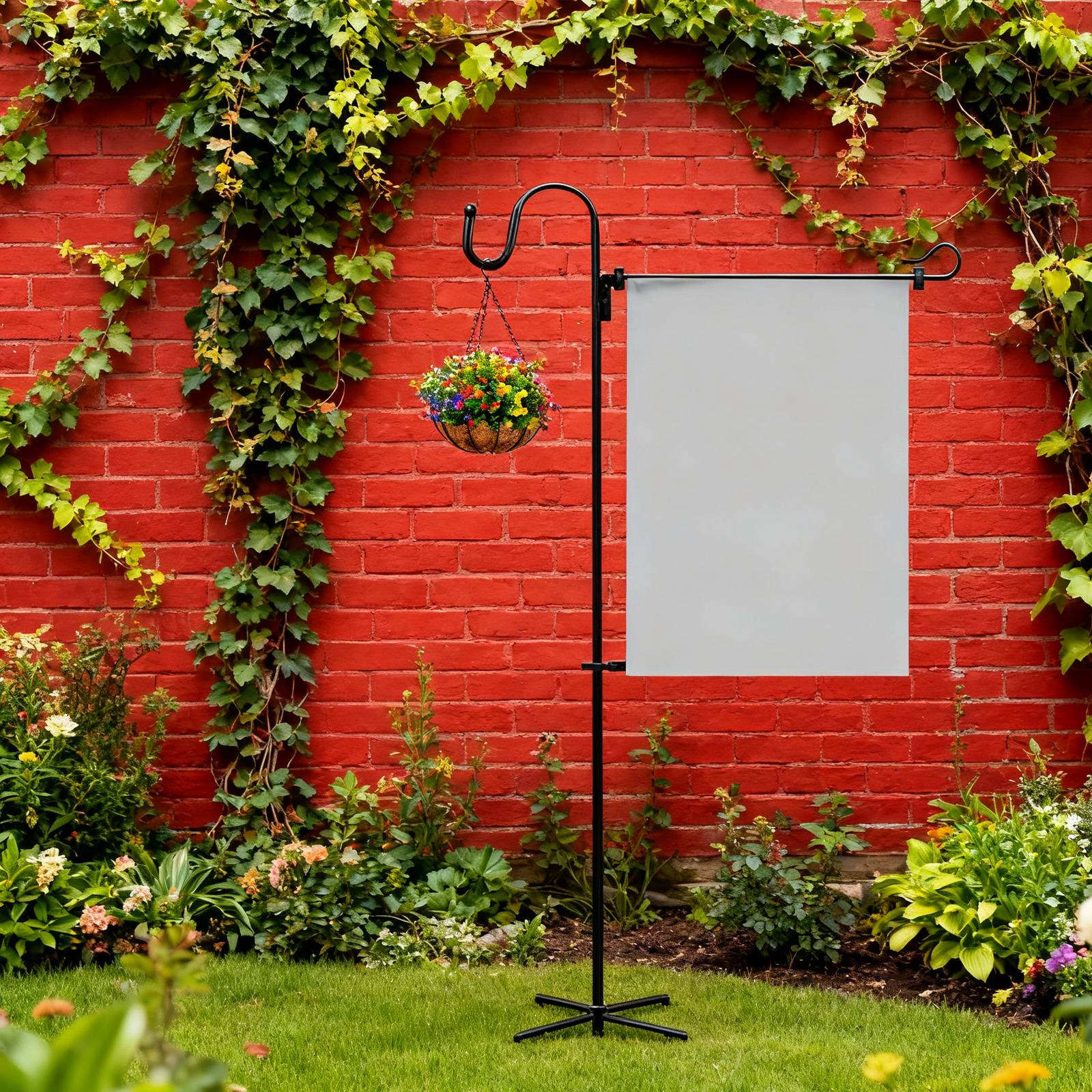 Upgraded Garden Flag Stand With Shepherd's Hook, 5-Prong Iron Base For 12X18 Inch Flags, Heavy Duty Outdoor Decor For Garden Patio Yard Christmas Clearance Thanksgiving