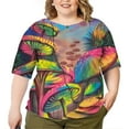 thumbnail image 2 of CLOOCL Plus Size Women T-Shirt Fantasy Mushroom Graphic Printing Shirts Mid Sleeve Tees Tops, 2 of 6