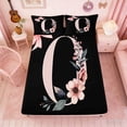 thumbnail image 3 of Erosebridal Black Pink Letter O Floral Bow Print Queen Sheet Sets, Monogram Style Bed Set for Girls, 1 Flat Sheet, 1 Fitted Sheet and 2 Pillowcases, 3 of 6
