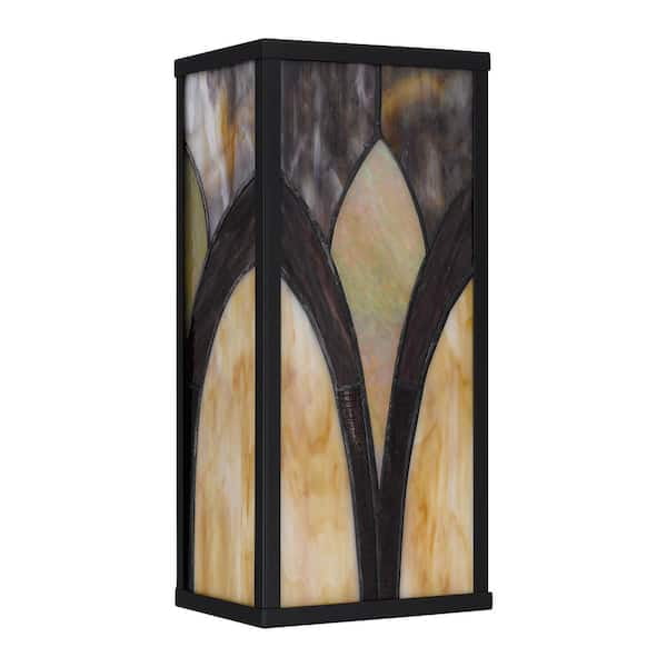 1-Light Matte Black Wall Sconce with Handcrafted Tiffany Glass in Amber, Bisque, and Crimson, Decorative Downlight for Living Room, Hallway, or Dining Area