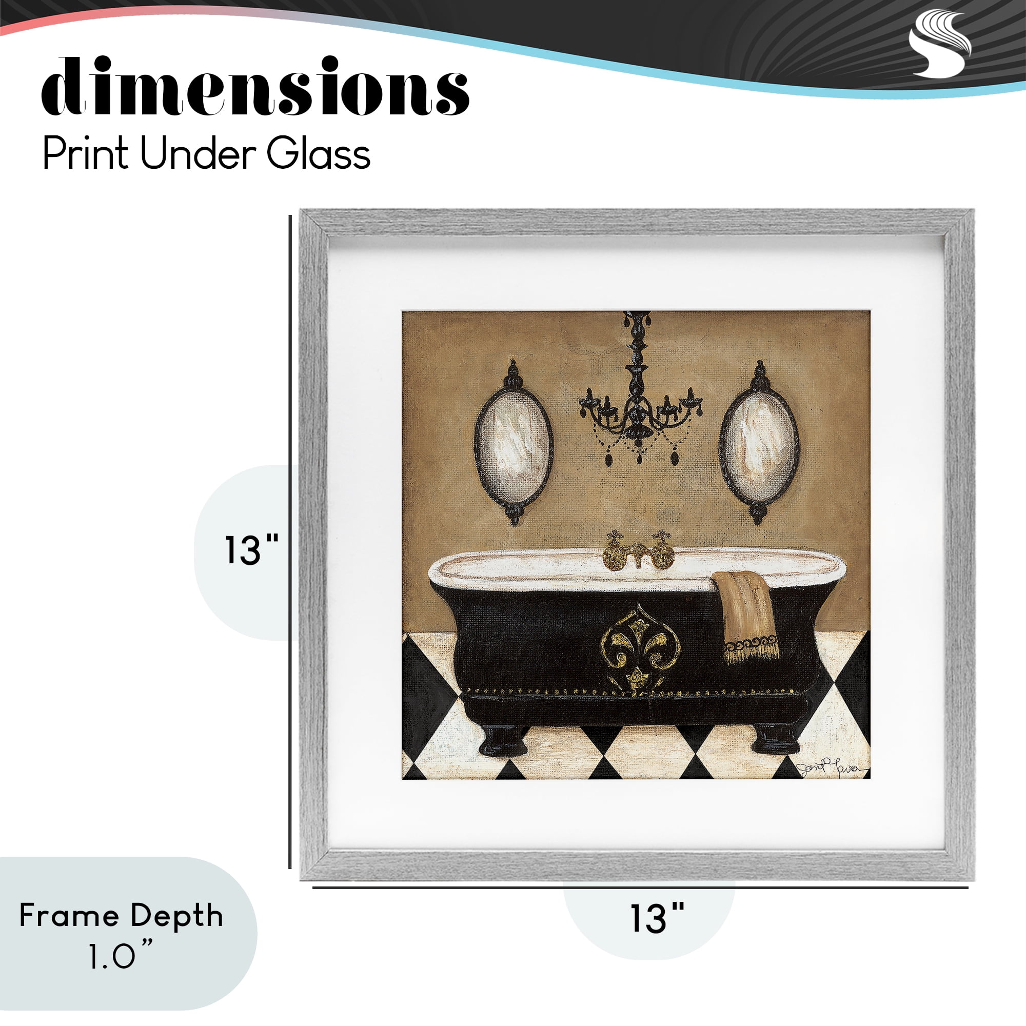 Stupell Industries Elegant Bathtub & Chandelier Gray Framed Print Under Glass, design by Janet Tava