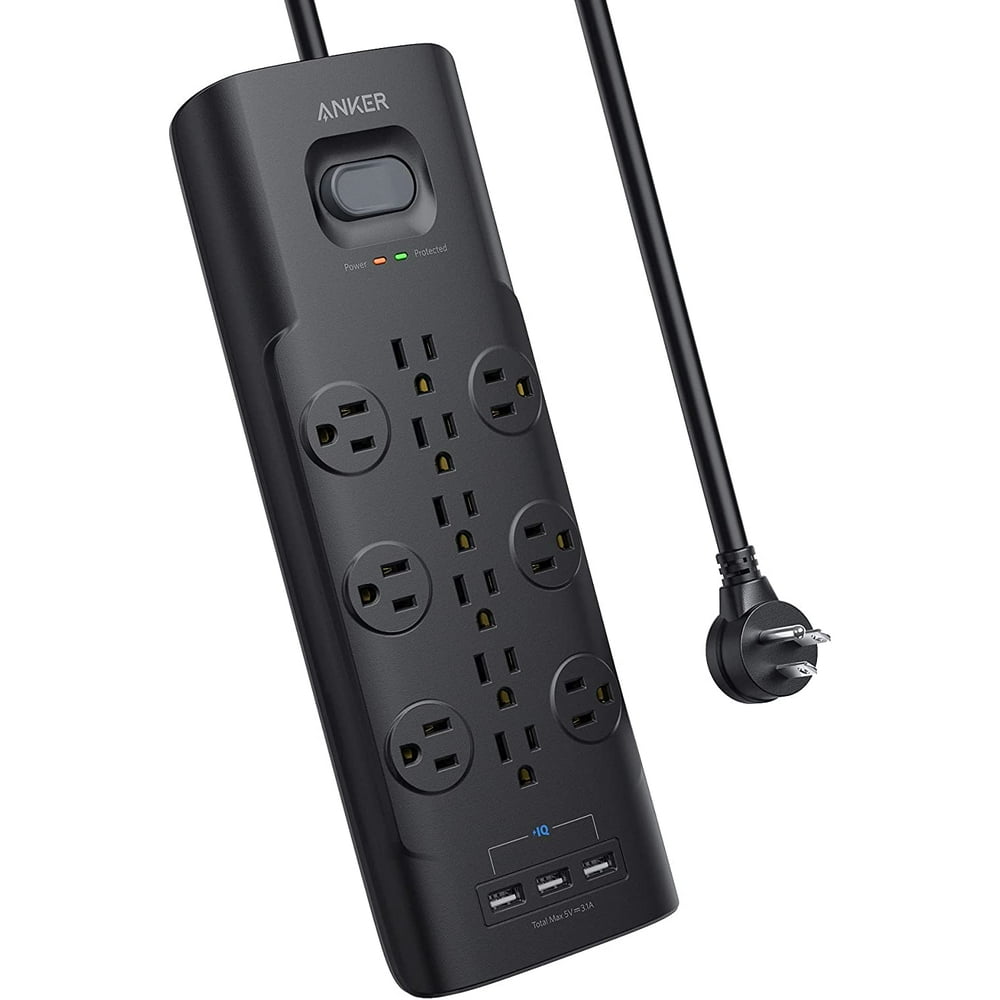 Anker Power Strip Surge Protector, 12 Outlets & 3 USB Ports with Flat