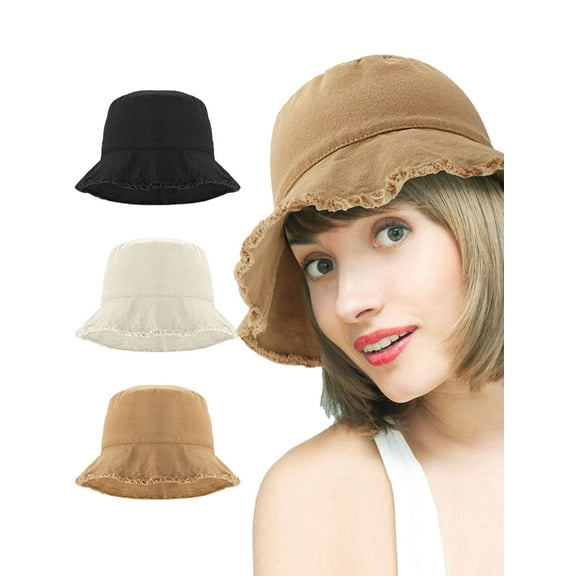 Spencer Women Summer Sun Hat Cotton Packable Travel Cap Wide Brim Bucket Hat for Fishing Hiking Camping Outdoor, Black