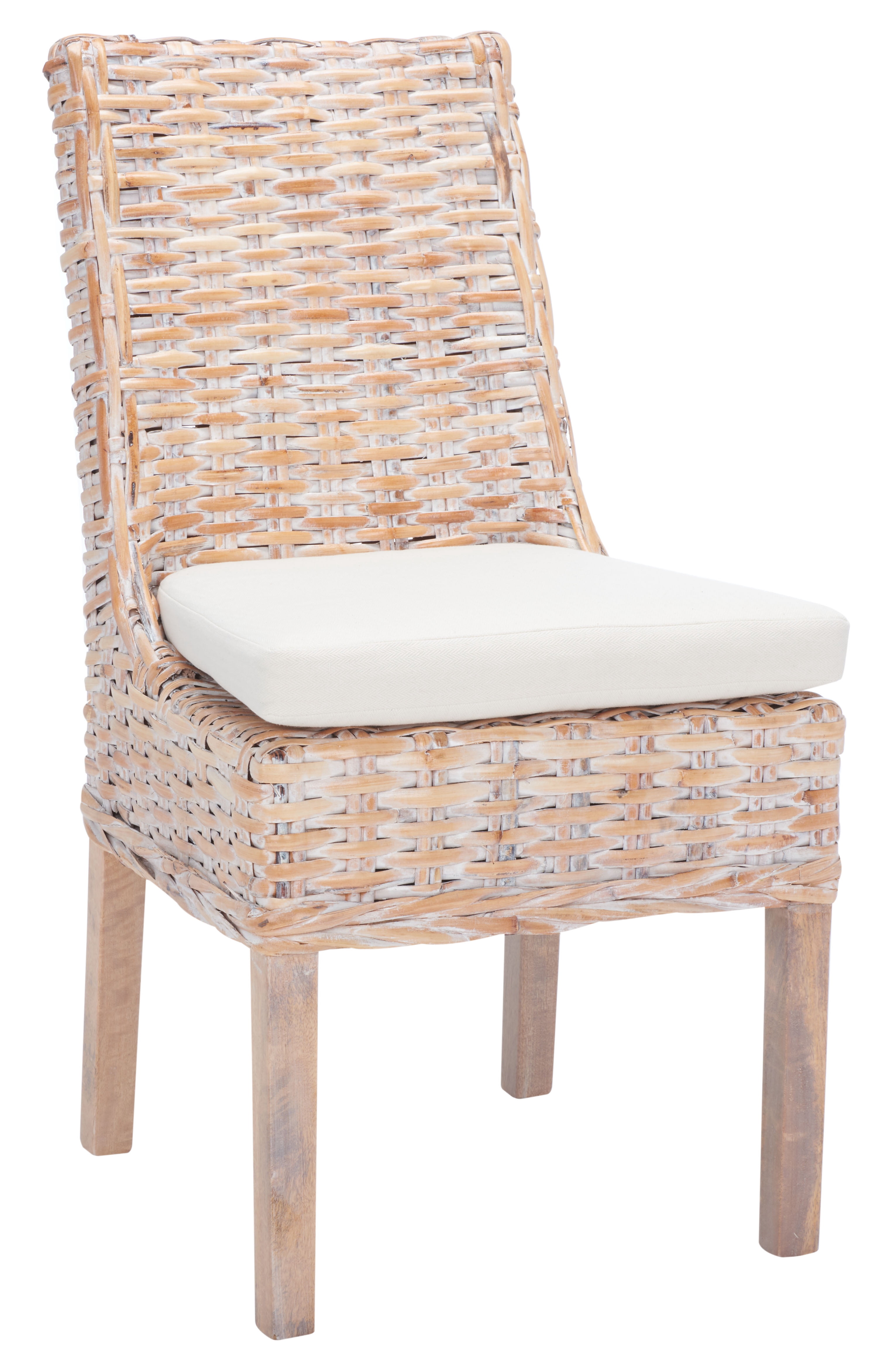 SAFAVIEH Suncoast Classic Rattan Solid Dining Parsons Chair, Natural/White Wash (Set of 2)