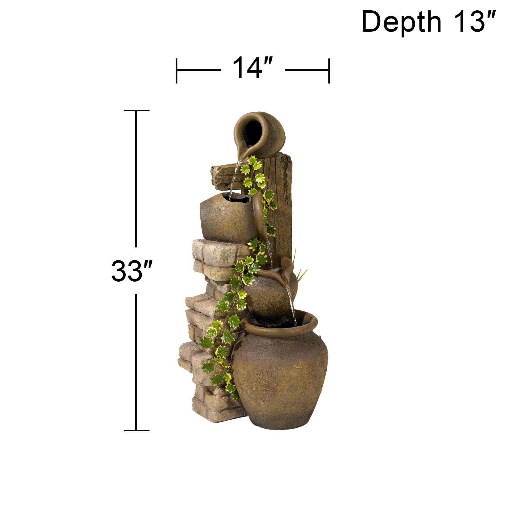 Four Jugs 33" High Large Rustic Indoor Outdoor Decor Faux Stone Floor Fountain Cascading Outside Garden Patio