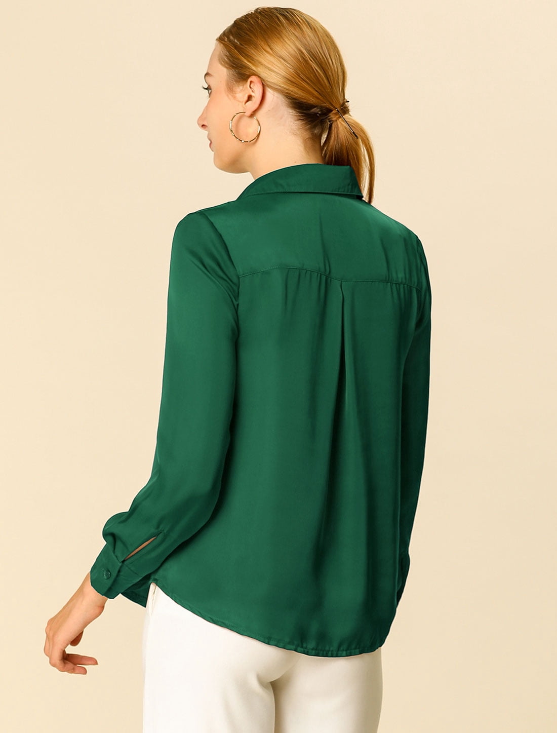 DARING DIVA Women's V Neck Classic Work Office Long Sleeve Shirt XXL Green