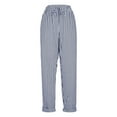 thumbnail image 5 of Under $10 Women's Linen Pants Stripe Printed Waist Drawstring Side Button Straight Leg Trousers Summer Lounge Pants with Pocket, 5 of 5