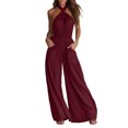 thumbnail image 2 of Aimik Womens Backless Jumpsuits Sleeveless Halter Ruched Waist Wide Leg Jumpsuits Summer Vacation Trendy One Piece Jumpsuit for Women, 2 of 6