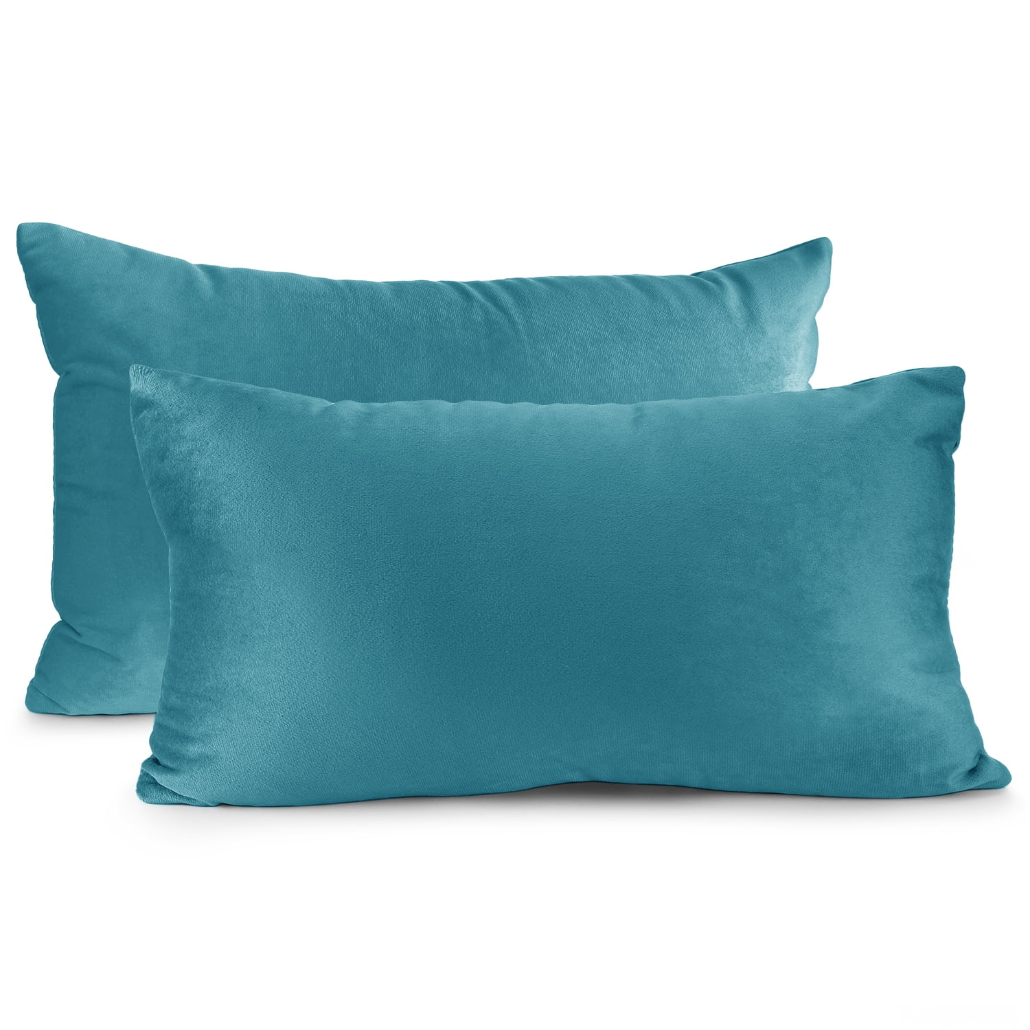 Clara Clark Plush Solid Decorative Microfiber Rectangle Throw Pillow Cover with Throw Pillow Insert for Couch, Beach Blue, 12"x20", 4 Piece Decorative Soft Throw Pillow Set