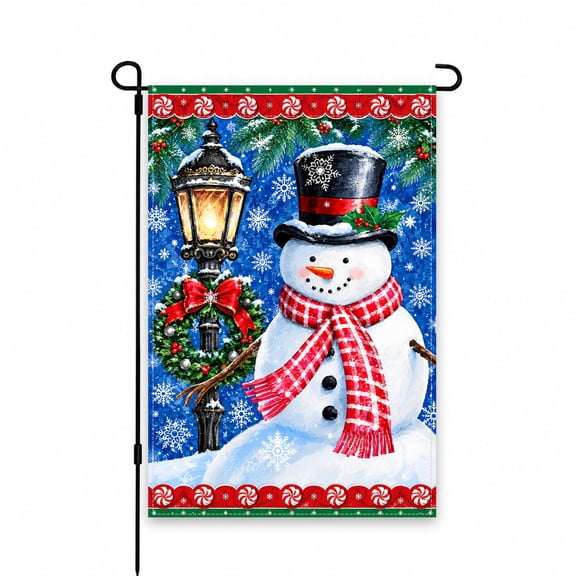 Holiday Snowman Garden Flag 12 x 18 Inch – Winter Outdoor Decor for Yard, Lawn, Patio, or Porch Display – Festive Christmas Design with Lantern and Wreath