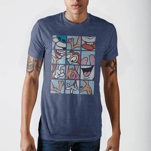 Ren and Stimpy Grid Blue T-Shirt-Small