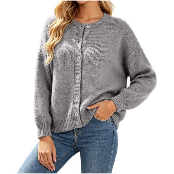 uublik Womens Cardigans Open Front Button Down Long Sleeve Lightweight Sweater Cardigans Gray