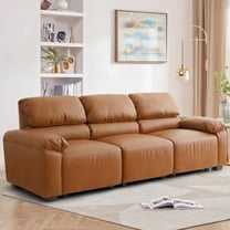 Harkawon 3 Seater Faux Leather Sofa for Living Room, Modern Brown Couch with Wide Armrests, Easy to Assemble