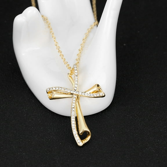 SmartBy Elegant Cross Pendant Prayer Necklace Gift Shiny Rhinestone Women's Jewelry