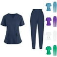 thumbnail image 1 of Sentmoon Ensembles Deux Pièces pour Femmes Été Manches Courtes Tunique à Col en V Couleur Unie Poche avec Taille Élastique Bas Resserré Pantalon Long Nettoyage à Sec Vêtements à la Main Vêtements d'Infirmière Ensembles Costume, 1 of 8