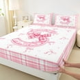 thumbnail image 3 of Feelyou Teens Ribbon Monogrammed Queen Sheet Sets, Pink Initial Letter S Flat Sheet, Cartoon Cute Plaid Queen Fitted Sheet, Ultra Soft Home Decor, 4-Piece, 3 of 7