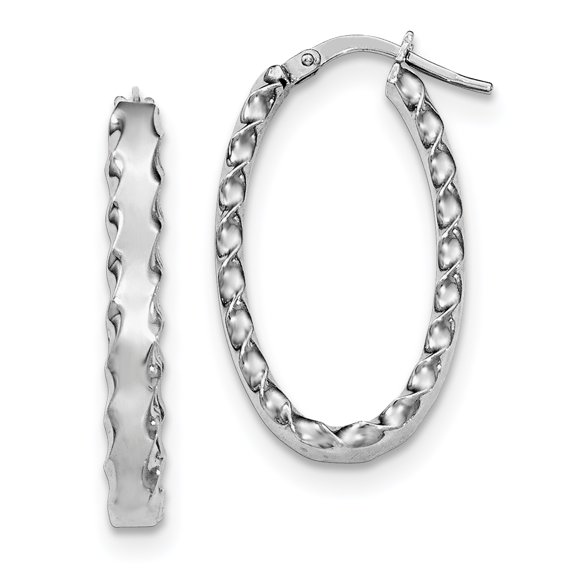 Primal Silver Sterling Silver Rhodium-plated Oval Scalloped Edge Hoop Earrings