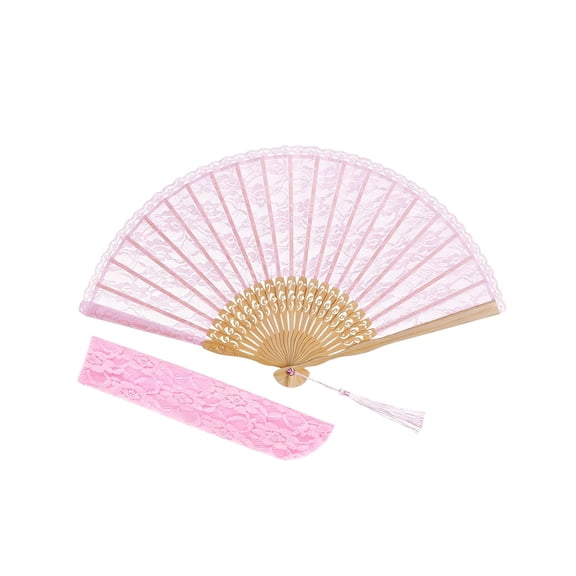 Lace Handheld Folding Fan with Tassel, Sturdy Carved Bamboo Frame, Elegant Oriental Decorative Fan for Weddings, Proms, Parties, Social Media Photos, Daily Use and Folded to 8.86 Inches