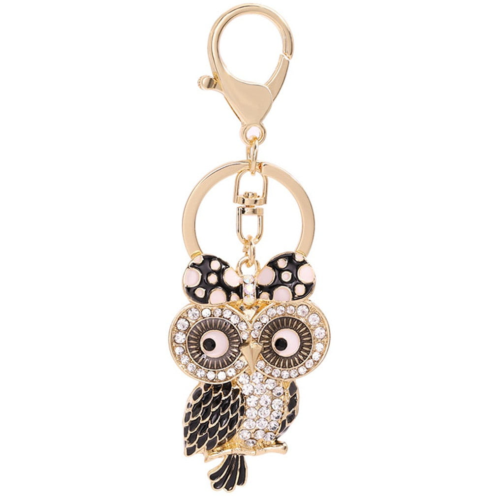 Mnjin Beautiful Owl Rhinestone Key Chain Purse Keychain Bag Key