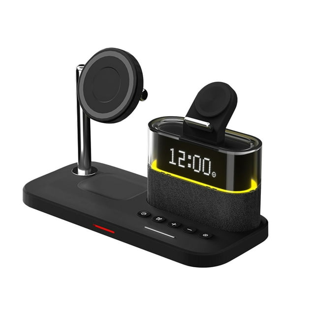 Fast Wireless Charger,Magnetic Wireless Charger,Magnetic Wireless Charger 3 In 1 10W Foldable Bracket Wireless Charger with Alarm Clock Night Light for Multiple Devices Fit For All Phone,Black