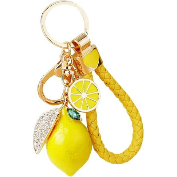 Cute Lemon Keychain Little Lemon Crystal Rhinestone Key Chain Fruit Keyring For Purse Bag Backpack Car Jewelry Gift For Women Men