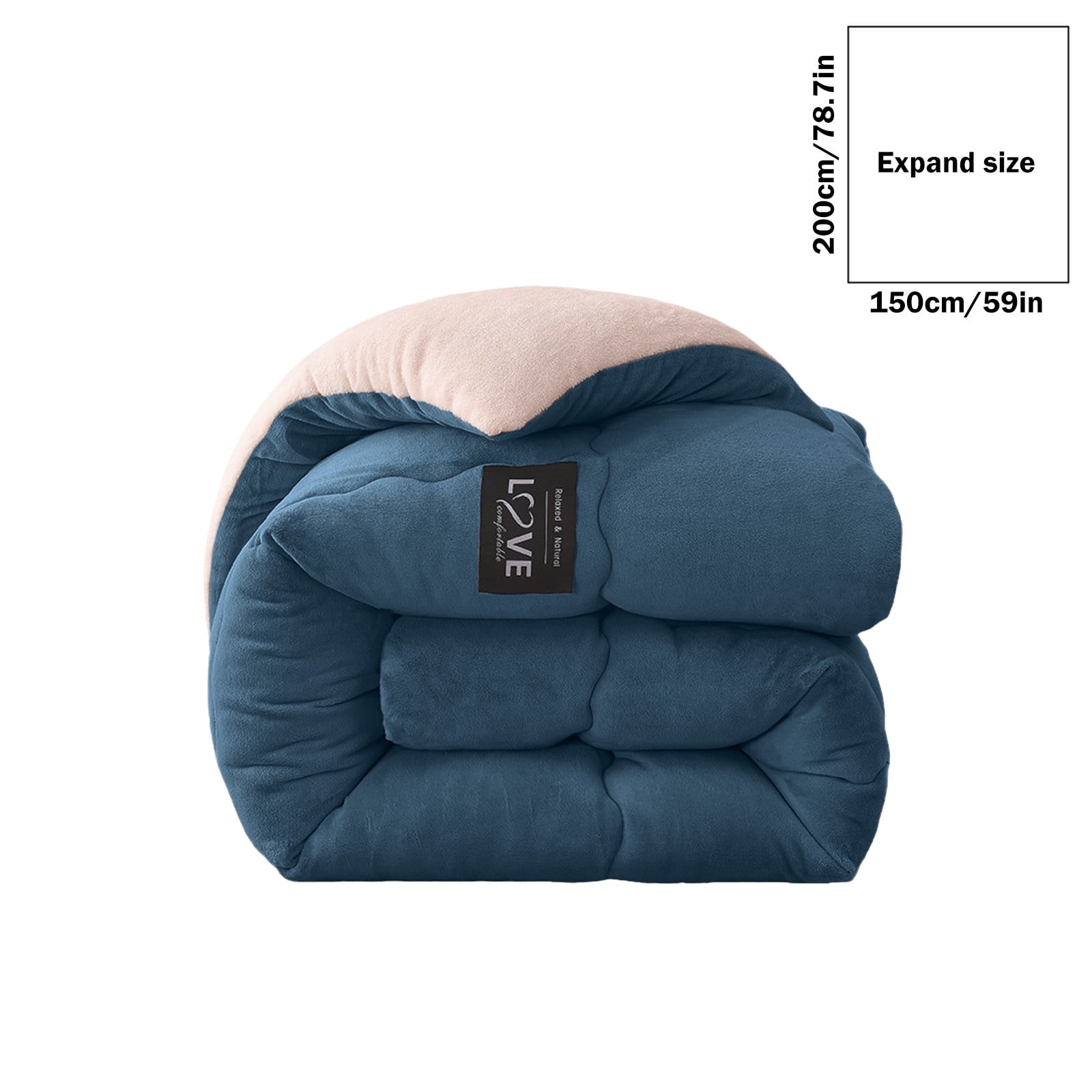 Kezqiaxn Thickened Comforter 150x200cm Milk Fleece Full Size Comforters Winter Quilt Doubles Lightweight Quilt Bed Thick Blankets Warm Cotton Quilt for Camping/Bedroom/All Season Blue