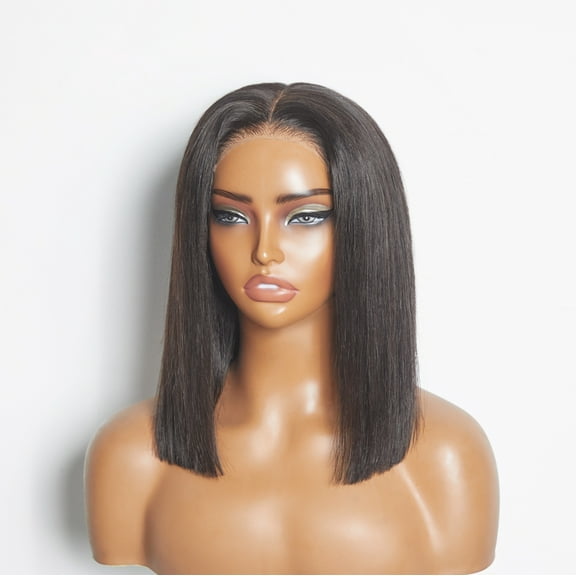 WEQUEEN 150% Density Bob Wigs Human Hair 12'' 1#B Natural Black Straight Short Human Hair Wigs with Adjustable Cap