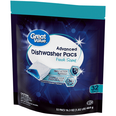 Great Value Advanced Automatic Dishwasher Pacs, Fresh Scent, 32 Count