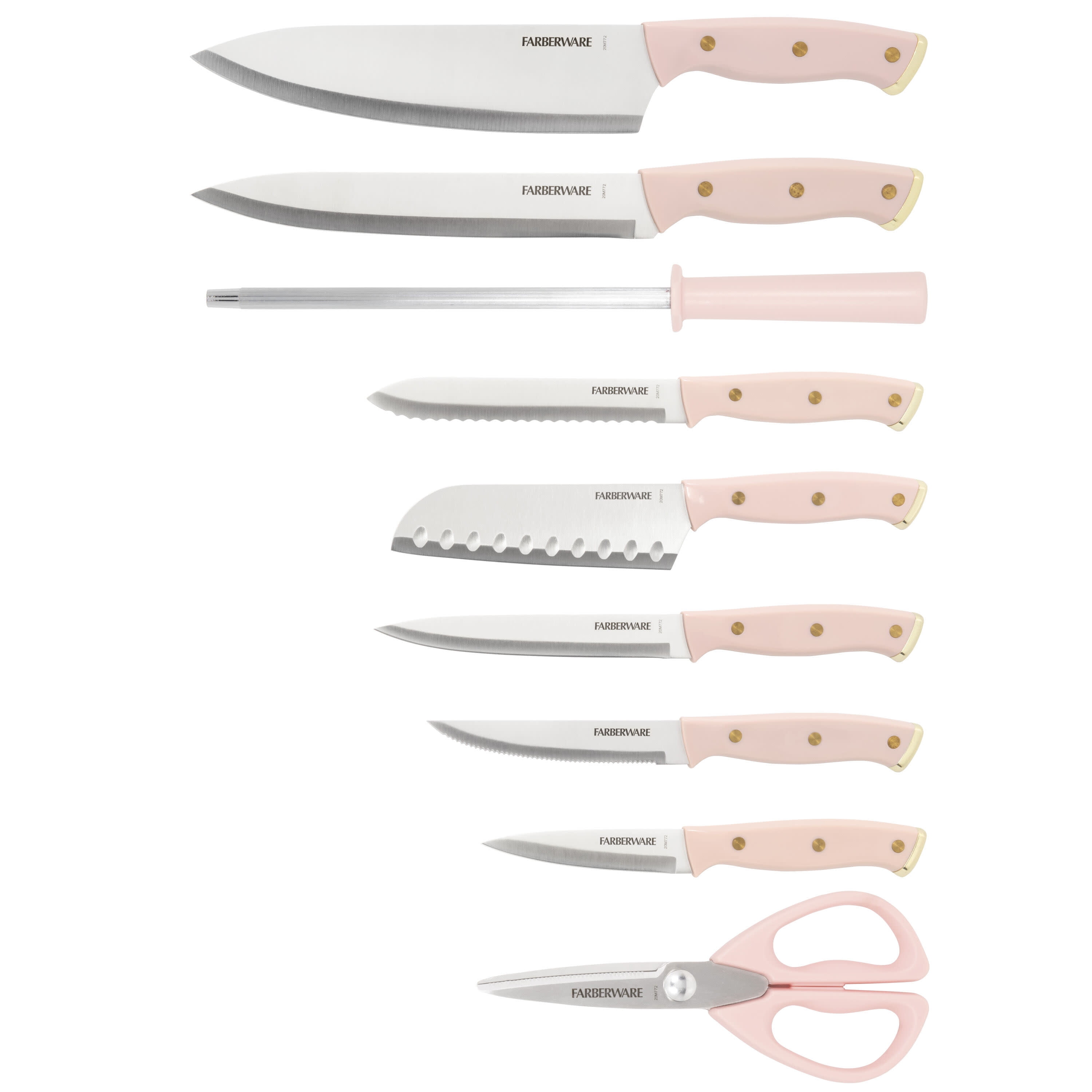 Farberware 15-Piece Triple Riveted Stainless Steel Knife Set with Acacia Block Blush Gold