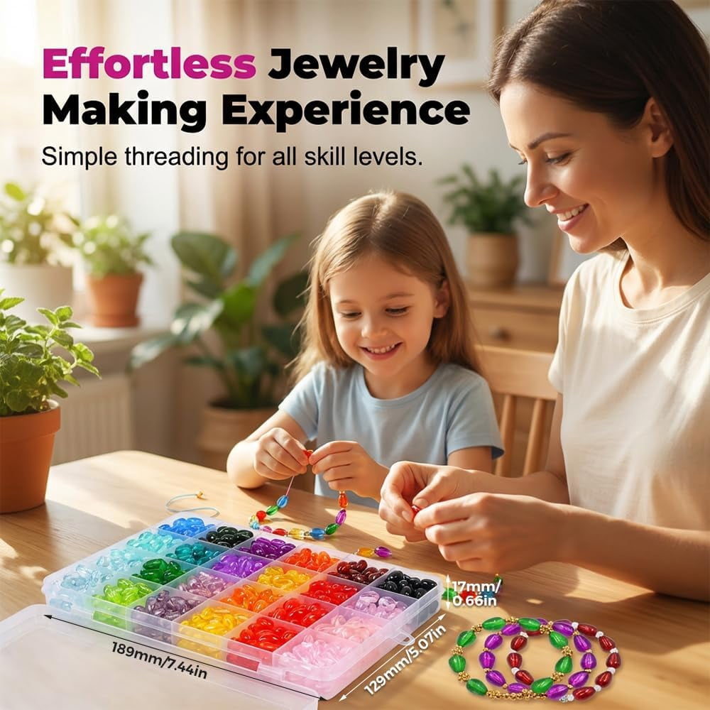 560Pcs 6*12mm Glass Beads Bracelet Making Kit, 24 Colors Bamboo & Teardrop Crystal Beads For DIY Jewelry Crafts For Girls And Adults