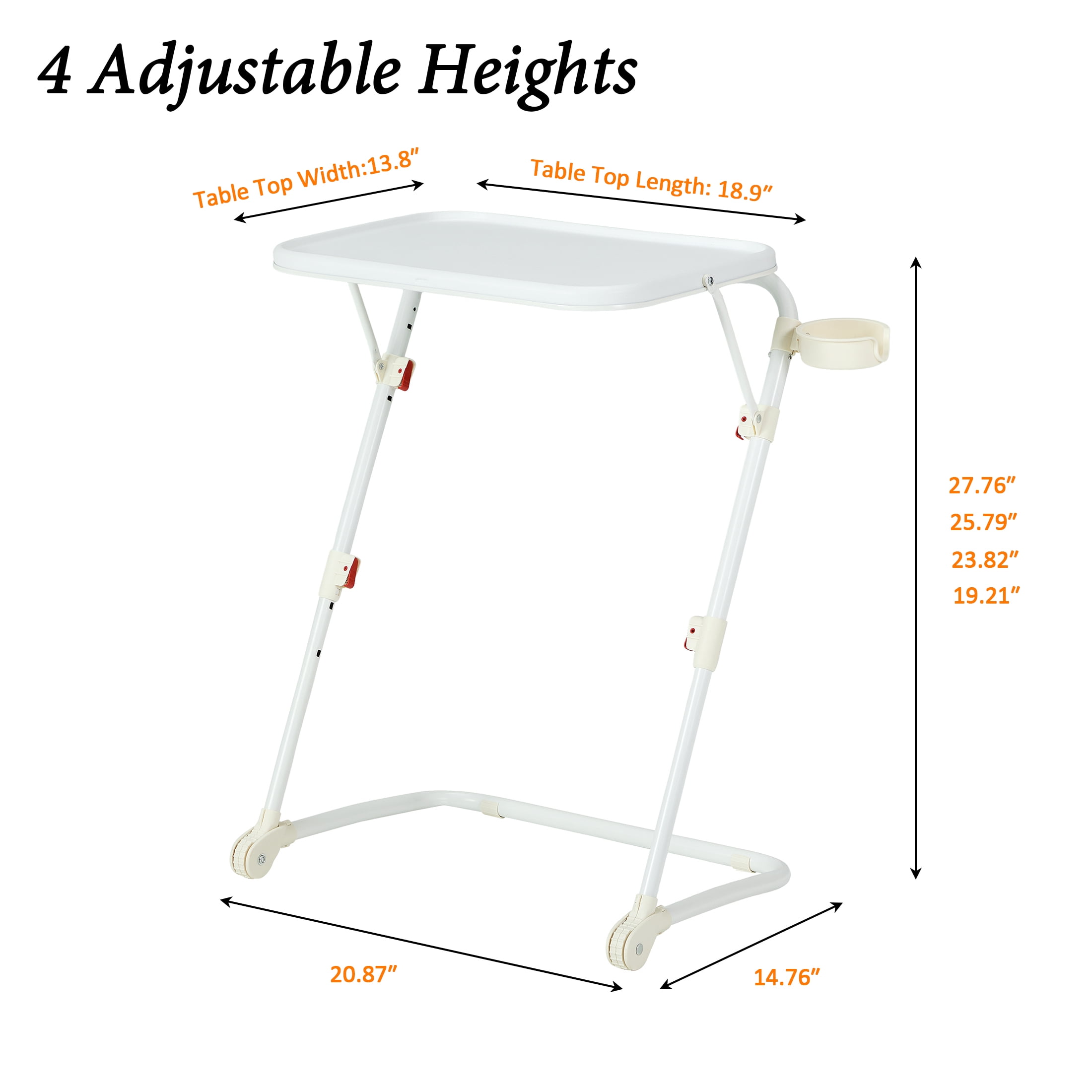 (2 pack) Mainstays Adjustable Folding TV Tray Table with Cup Holder, White