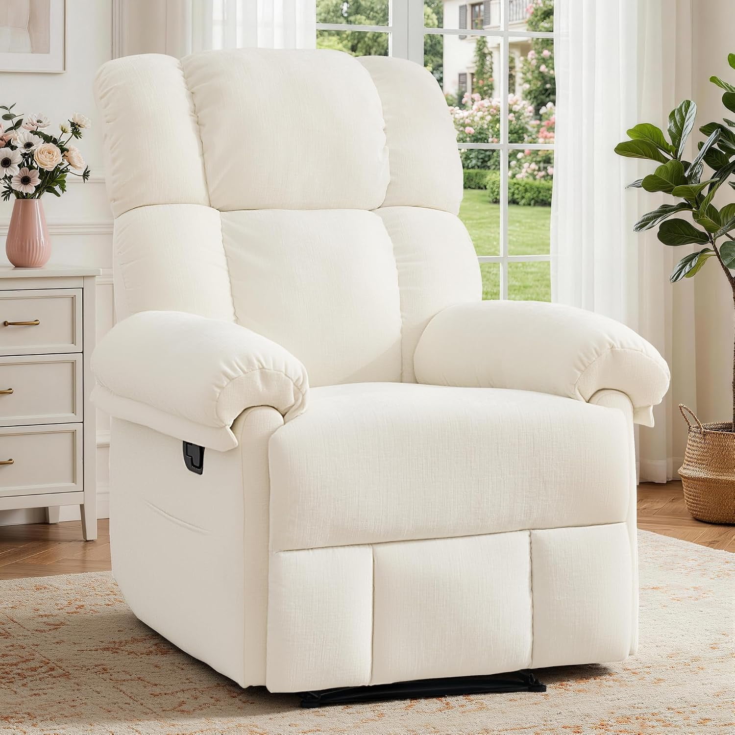 Recliner Chair for Living Room, Manual Recliner with Thick Upholstered & Side Pockets, Small Recliner for Small Spaces, Lounge Chair for Nursery Bedroom Apartment RV, Chenille