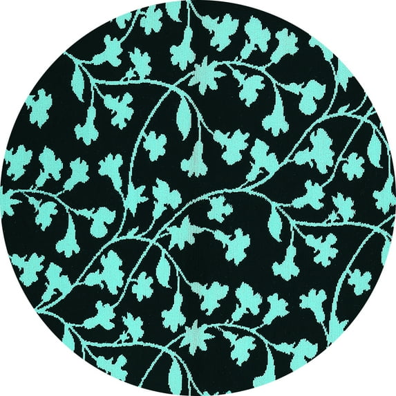 Ahgly Company Machine Washable Indoor Round Oriental Turquoise Blue Industrial Area Rugs, 6' Round