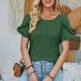 thumbnail image 3 of Plebaso Womens Short Sleeve Tunic Top with Ruffle Trim Crew Neck Casual Summer T-Shirt Women's Blouses, 3 of 4