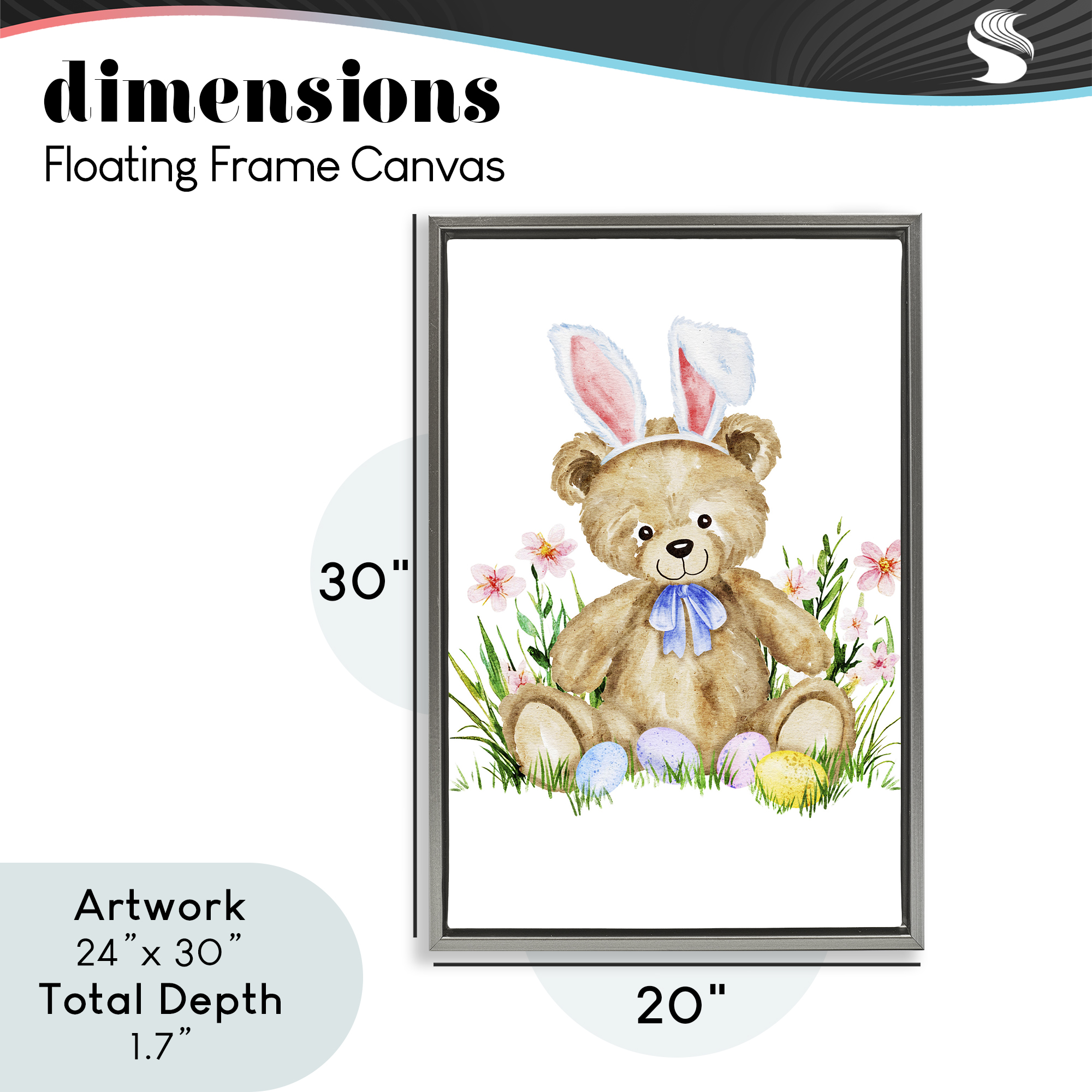 Springy Easter Teddy Bear Gray Framed Floater Canvas Wall Art, design by Amy Hall
