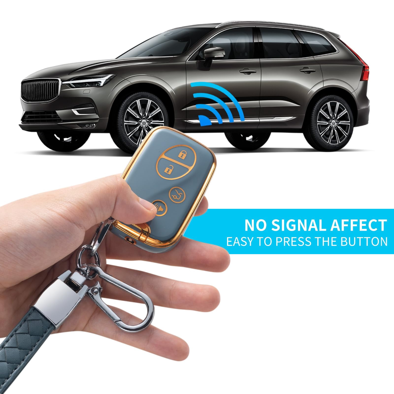 Premium Genuine Leather Key Fob Sleeve with Lanyard for Lexus GX460 RX350 ES350 IS250 LX570 IS350 GS430 4-5 Button Smart Remote Protector