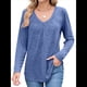 thumbnail image 3 of Camisetas de Larga para Mujer, Cuello en V, Suaves, Básicas, Holgadas, Informales, Moda de Otoño. Azul XXL, 3 of 10